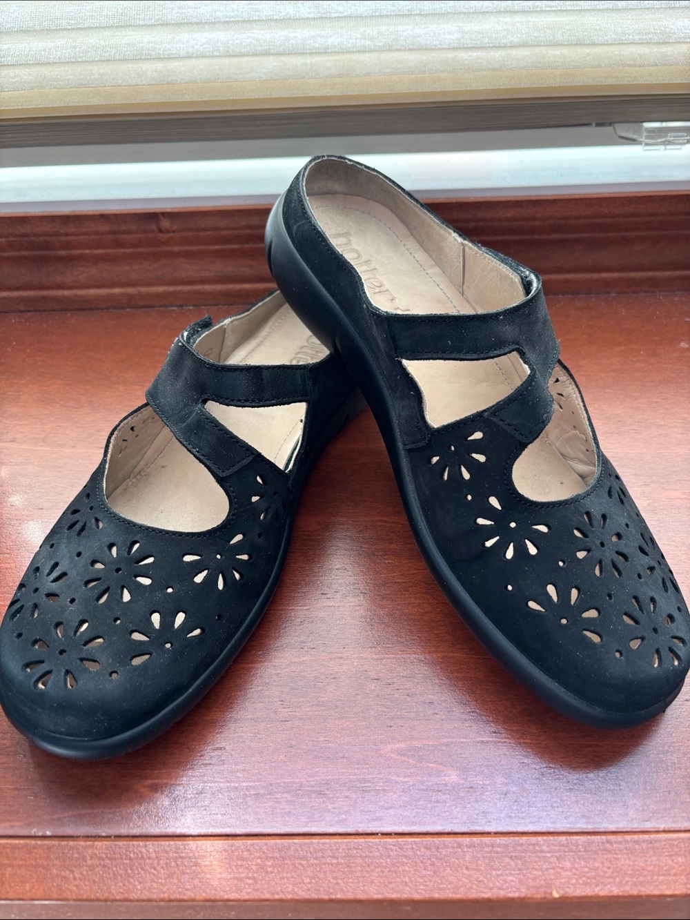 hotter Black Floral Cutout Mary Jane Flats